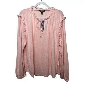 Lauren Ralph Lauren Ruffle Trim Split Neck Sweater plus size XXL NEW Pink